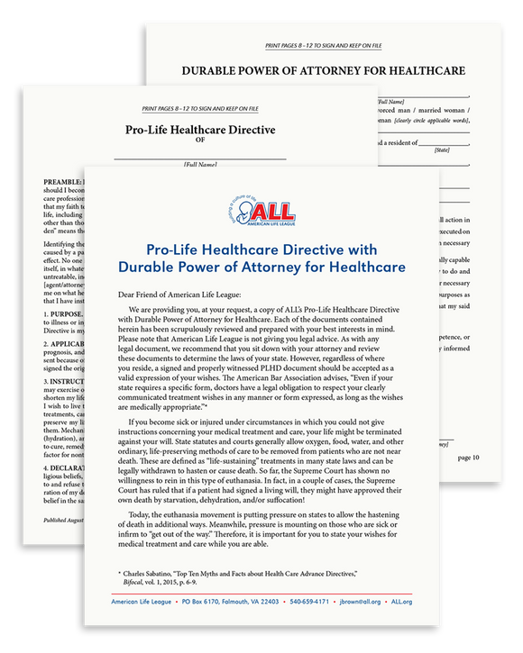 Pro-Life Healthcare Directive with Durable Power of Attorney (FREE Download)