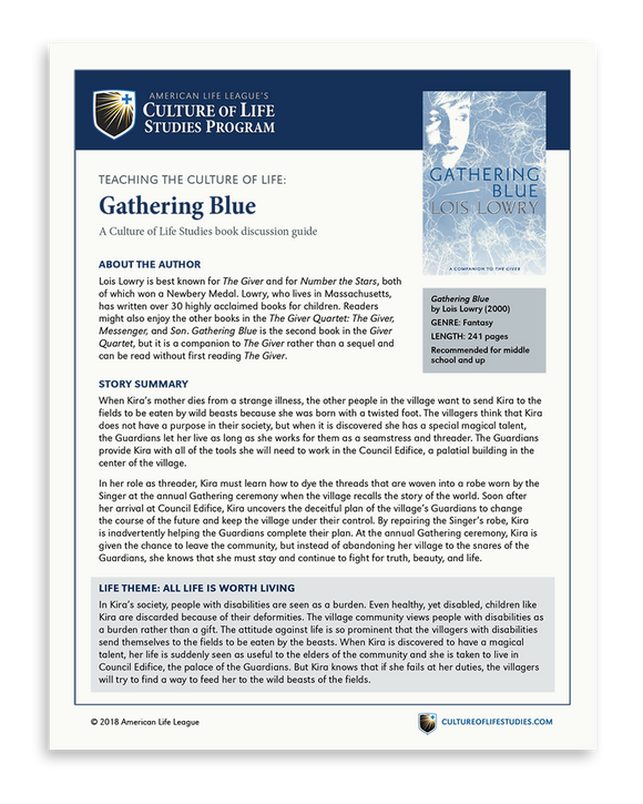 Book Discussion Guide: Gathering Blue by Lois Lowry (FREE Download)