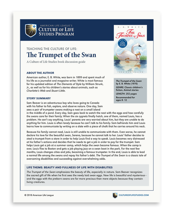 Book Discussion Guide: The Trumpet of the Swan by E. B. White (FREE Download)