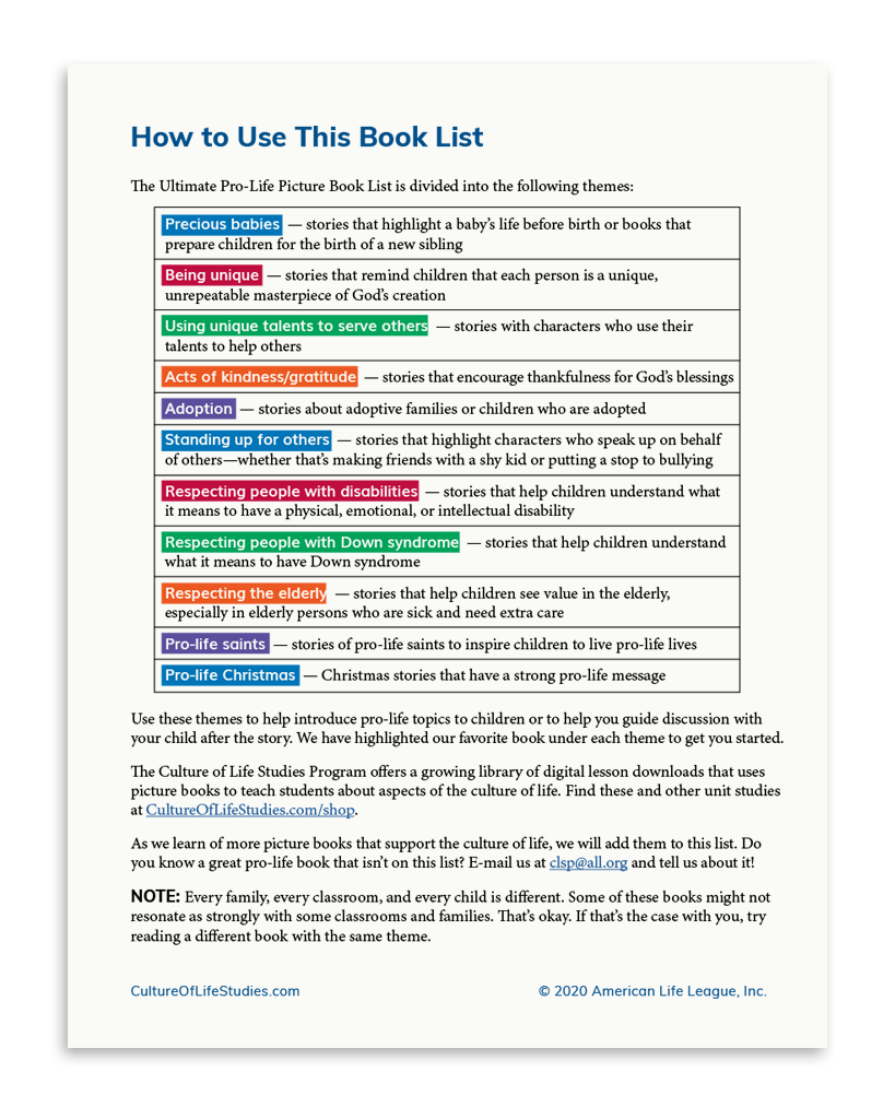 The Ultimate Pro-Life Picture Book List (FREE Download) – American Life ...