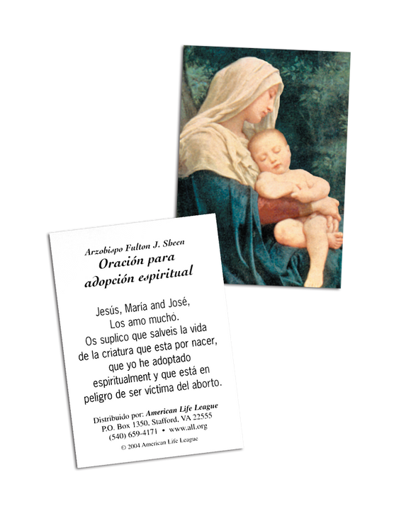 Fulton J. Sheen Spiritual Adoption Prayer Card (Spanish)