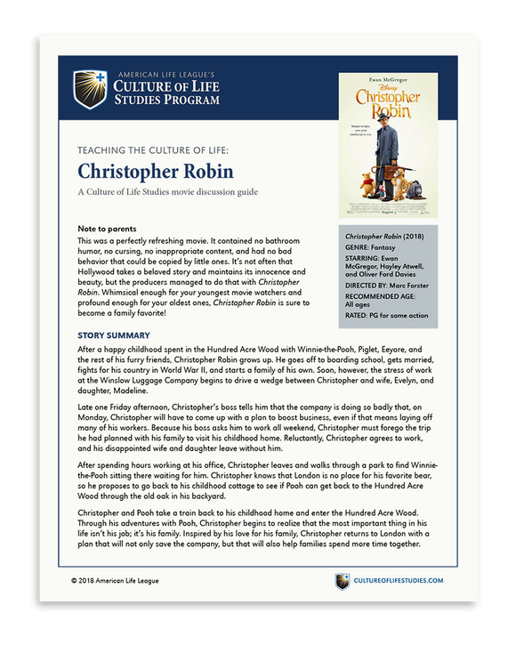 Movie Discussion Guide: Christopher Robin (2018) (FREE Download)