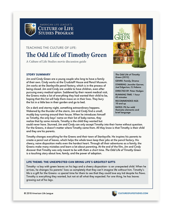 Movie Discussion Guide: The Odd Life of Timothy Green (FREE Download)