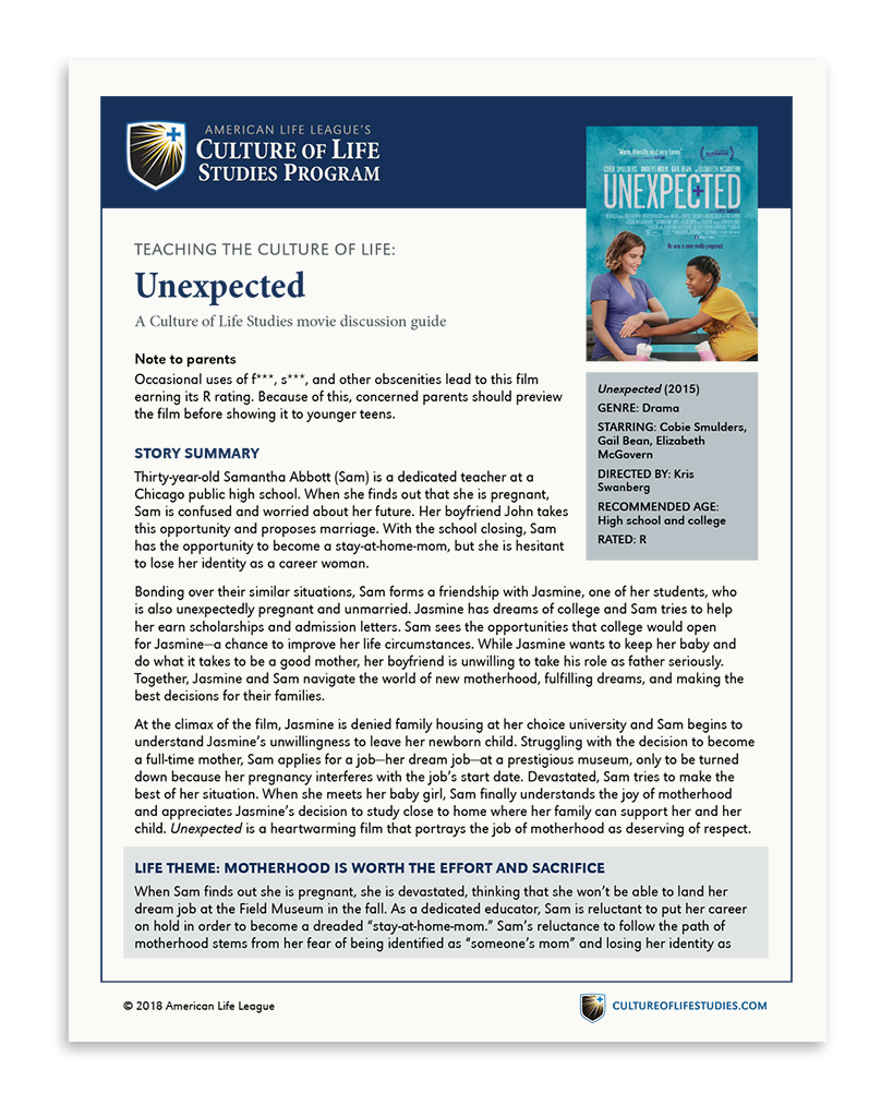 Movie Discussion Guide: Unexpected (FREE Download) – American Life League