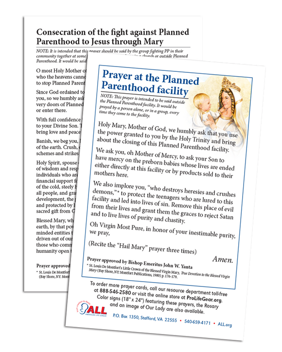 Stop Planned Parenthood Prayer Card